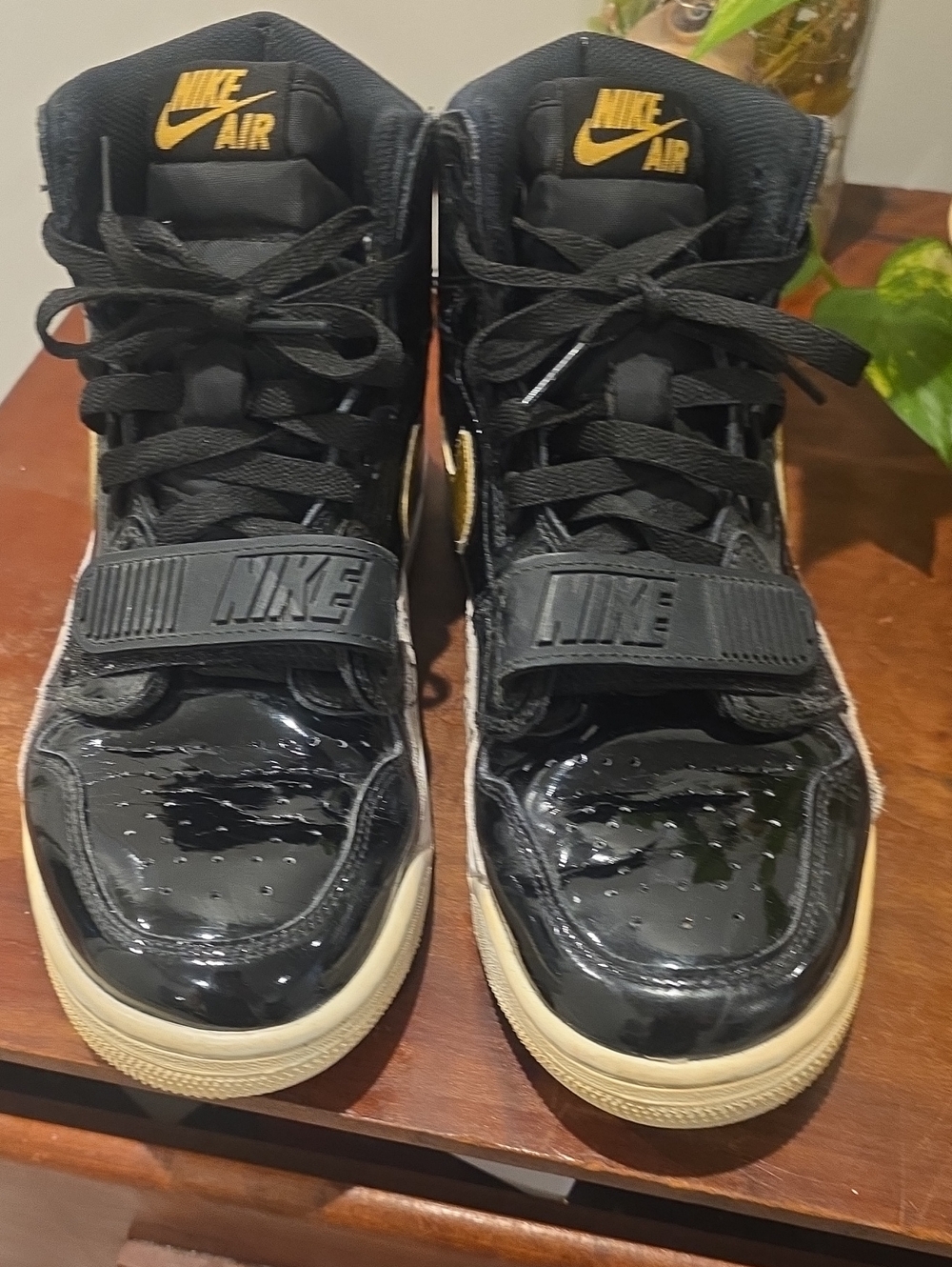 Nike Kids Black Patent High-Top Sneakers with Gold Logo